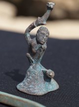 Rare bronze artifacts, part of a large ancient marine cargo of a merchant ship that sank during the Late Roman period 1600 years ago are seen during a presentation of the Israel Antiquities Authority in Caesarea, Israel.