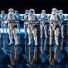 Inside a hangar bay of a Star Destroyer, 50 Stormtroopers greet riders on Rise of the Resistance