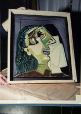 A photo from Neil Holland's examination of the returned Picasso painting Weeping Woman on August 20, 1986.