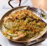Fennel baked with milk and toasted breadcrumbs. 