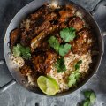 Perfect pairing: Beef rendang curry and turmeric greens.