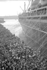 Crowds turn up at Circular Quay in Sydney to farewell the 1936 Olympic team who were sailing to the Berlin Games on the RMS Mongolia on May 13, 1936.