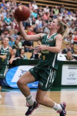 On guard: Aimee Clydesdale in action at Dandenong Stadium. 