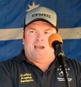 CFMEU District President Stephen Smyth speaks during a Workers and Union members protest.