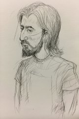 An artist's sketch of Abdullah Chaarani, appearing in the Melbourne Magistrates Court.