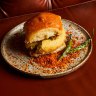 Vada pav, a milk bun with potato fritter and coriander chutney, from Ansari's Indian.