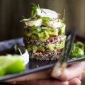 Scallop, quinoa and avocado stack with Japanese citrus dressing at Gaia Retreat & Spa, Byron Bay.