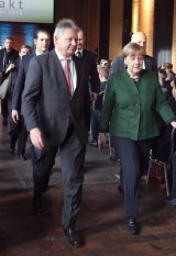 BERLIN, GERMANY - German Chancellor Angela Merkel with Dr Bruno Kahl, President of the BND.