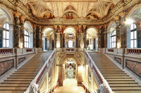 Staircases in the grand Kunsthistorisches Museum (Museum of Fine Arts), Vienna.