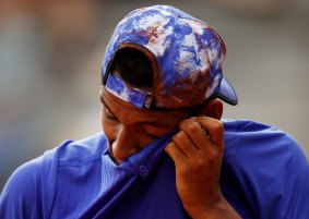 Nick Kyrgios reacts during his loss to Kevin Anderson.