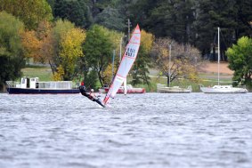 Some Canberrans made the most of Monday's windy weather on Lake Burley Griffin.