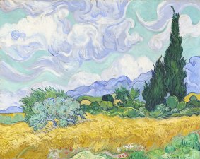 Vincent van Gogh's A wheatfield, with cypresses.