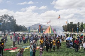 The Aboriginal Tent Embassy in Canberra on Monday.