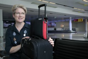 Trish Smith with the Airpocket carry-on bag that she will launch on Kickstarter on March 3.  