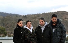 Family members in Jindabyne during the search for Prabhdeep Srawn. His sister, Mandeep (left), mother Devinder, father Major and cousin Rajveer.