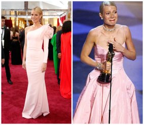 Gwyneth Paltrow at the 2015 Oscars (L) and the 1999 Oscars (R).