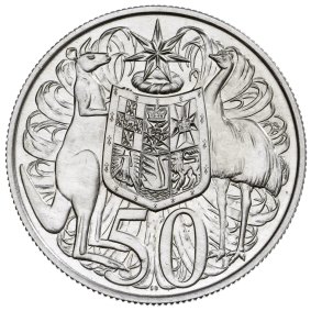 Stuart Devlin's early drawing of the original 50 cent piece.