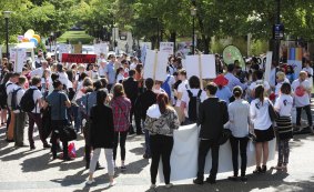 Student protesters slam the government's proposed higher education reforms at the ANU Wednesday afternoon.