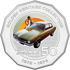 The 1972 LJ Torana coin issued as part pf the Holden Heritage Coin Collection by the Royal Australian Mint.
