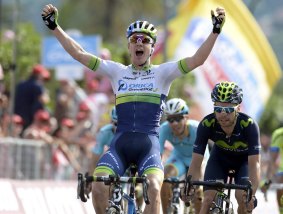 Clarke raised his arms in triumph after winning a sprint finish for second place, not realising there had been a solo breakaway ahead of him.