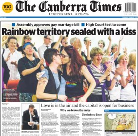 The Canberra Times front page on October 23, 2013