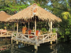 Close up of restaurant hut. 