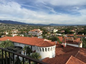 Red tiles are prominent in the view from the Courthouse lookout at Santa Barbara.