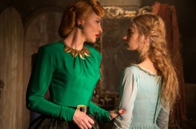 Lily James is Cinderella and Cate Blanchett is the stepmother in <i>Cinderella</i>.