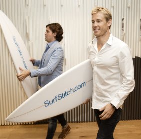 Happier times: Surfstitch co-founders Lex Pederson (left) and Justin Cameron at the ASX listing in 2014.