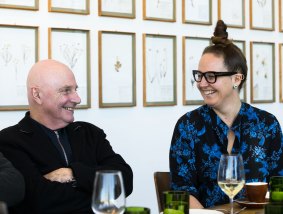Art to art ... Del Kathryn Barton and John Beard share a moment over lunch.