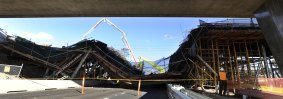 The scene of a bridge which collapsed on the Gungahlin Drive Extension, over Barton Highway in North Canberra. 14th August 2010. Photo by Lannon Harley.