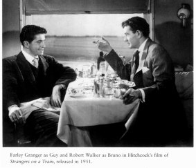 A scene from Hitchcock's Strangers on a Train which was written by Patricia Highsmith.
