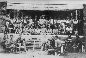 Changi Concert Party cast and orchestra with Japanese guards, Singapore, 1943.
