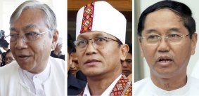 Presidential, from left: Htin Kyaw, Henry Van Hti, from the National League for Democracy party, and Myint Swe, the military's candidate.