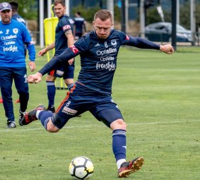 Victory's Besart Berisha trains at Gosch's Paddock in Melbourne on Thursday.