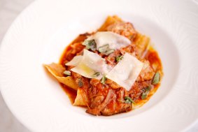 Pappardelle with braised pork, oregano and shaved parmesan.