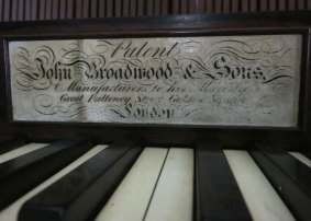Broadwood label on the front of the Lanyon Homestead's piano, which, with the serial number suggests a date around the mid 1840s for manufacture.