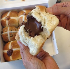 Nutella hot cross buns from Brumby's Bakery. 
