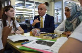 NSW Education Minister Adrian Piccoli speaks to students at Randwick Girls High School.
