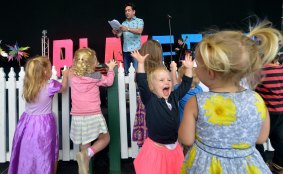 Playschool's Alex Papps entertains  at Playfest on Friday. 