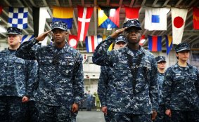 Officers from the ship at the opening ceremony of Exercise Talisman Saber.