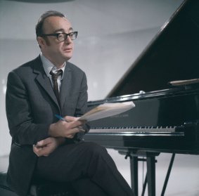 Austrian pianist Alfred Brendel at the piano, circa 1970. 