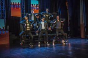 The rockers from Grease (from left) Kenickie (Liam Downing), Roger (Dave Collins), Danny Zuko (Marcus Hurley) Doody (Tristan Davies) and Sonny Latierri (Lachlan Agett).