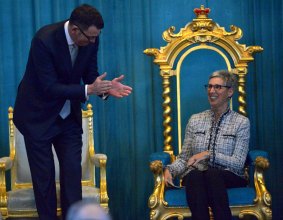 Victorian premier Daniel Andrews and Linda Dessau AM, Linda  is sworn in as the 29th Governor of Victoria at Government house. 1st July 2015. Fairfaxmedia The Age news Picture by Joe Armao