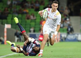 You lose some: Koroibete can’t stop the Chiefs’ Shaun Stevenson. 