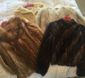 The fur coats before they were unpicked by Snuggle Coats and sent to wildlife rescue organisations. 