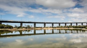 The view of Westgate Bridge from Westgate Park. 