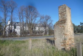 The chimney is all that remains of Levy's Store on the Monaro Highway at Michelago which the Clarke Gang raided on June 1, 1866.