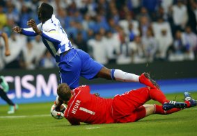 Porto's Jackson Martinez earns a penalty after being brought down by Manuel Neuer.