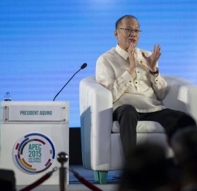 Philippines President Benigno Aquino III,speaks during the APEC summit in Manila on Monday.